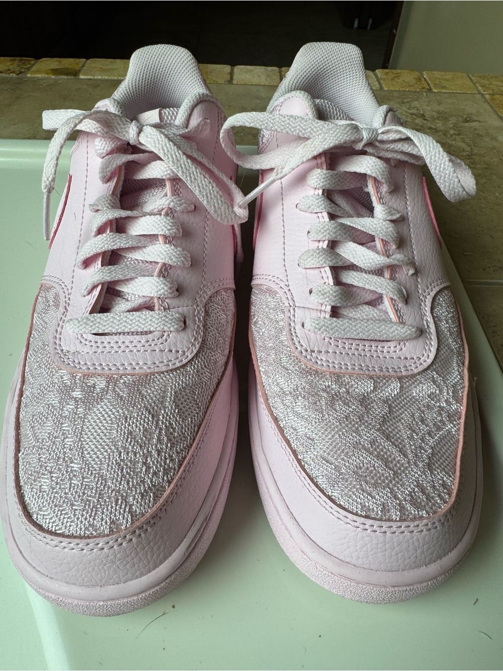 Nike Women’s Pink Low-Top Lace-Pattern Sneakers